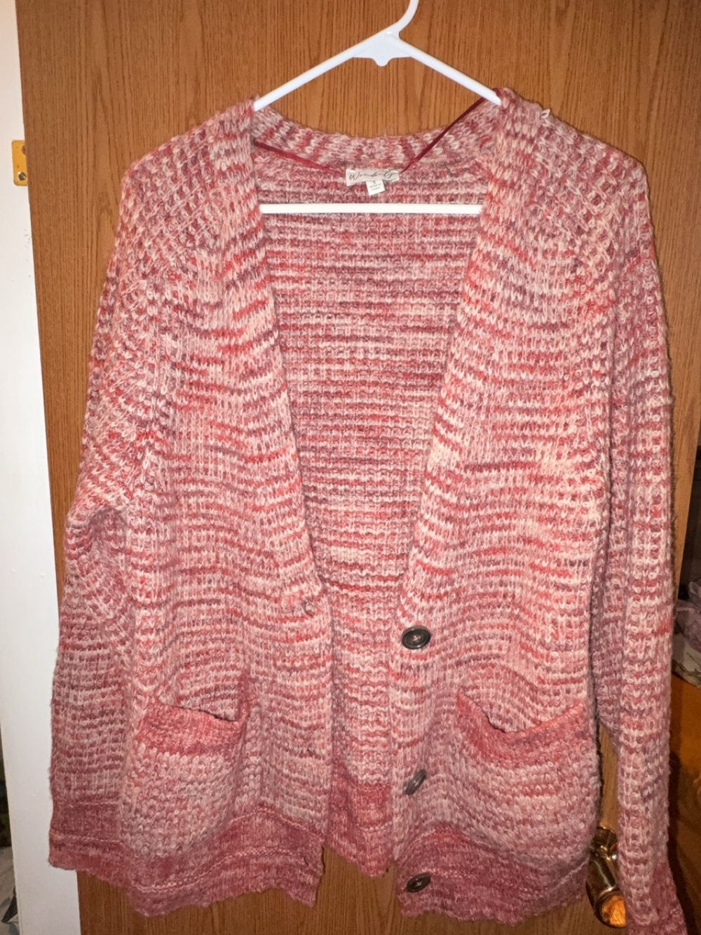 Wonderly Marled Pink Button-Up Knit Cardigan